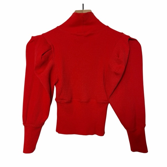 FREE PEOPLE LALA CROP TOP POPPY RED 3/4 PUFF SLEEVE HIGH NECK XS - Picture 3 of 5